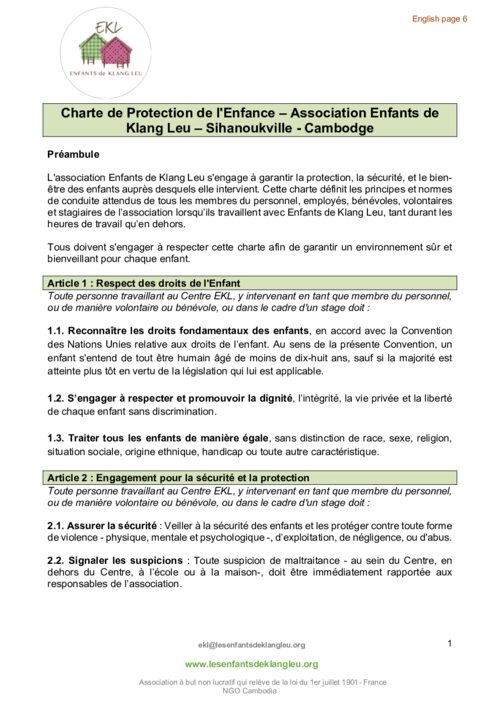 Première page de Politique de protection de l'enfance